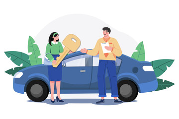 Young Smiling Woman Getting Key To A New Car