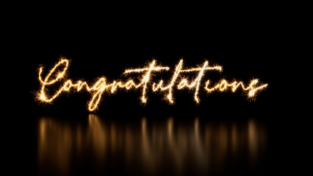 Congratulations Caption written in Sparkler Firework Text. Gold and Black Celebration Banner with copy space.