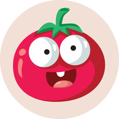 Obraz premium Happy Cartoon Tomato Character Smiling Cheerfully. Adorable natural ingredient cheerful mascot 