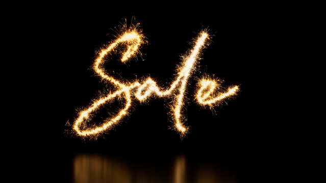 Gold Sparkler Firework Text with Sale Caption on Black. Promo Banner.