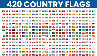 Collection of 240 vector icon flags. All country flags with transparent background.
