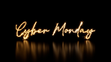 Sale Banner with Cyber Monday Text on Black. Gold Sparkler Firework Caption with copy space.