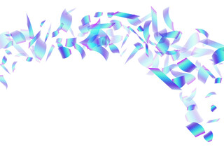 Colored falling confetti decoration vector illustration. Blue  hologram particles new year decor. Surprise burst party confetti. Prize event decor background. Random pieces.