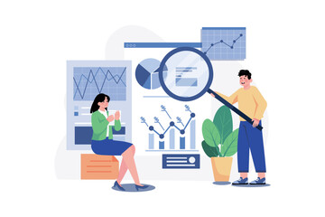 Share Market Analysis Illustration concept on white background
