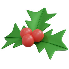 3D Rendering Holiday Season Christmas Ornament Holly.  PNG Transparent Background.