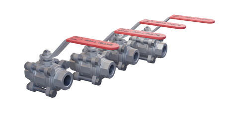 ball valves with blue coloured handles in an open position