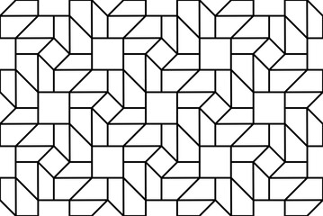 Obraz na płótnie Canvas Octagons and squares in a repeating geometric pattern in black outline, PNG transparent background
