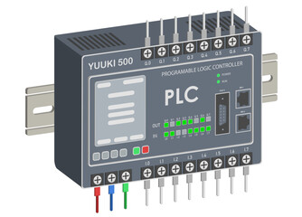 3D PLC Programable Logic Controller With Input and Output Flat Design - obrazy, fototapety, plakaty