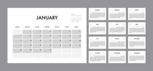 Calendar template for 2023 year. Planner diary in a minimalist style. Corporate and business calendar. 2023 calendar in minimal table and blue and yellow color event planner, Week Starts Sunday