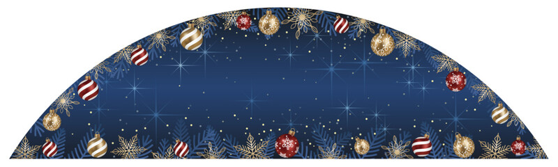 Abstract Vector Arch Frame Illustration With Christmas Balls And Luminous Blue Background. 
