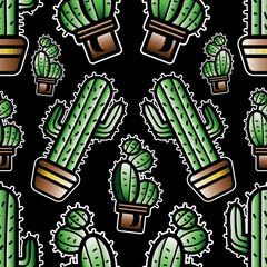 Cactus Traditional Tattoo Vector Pattern Illustration