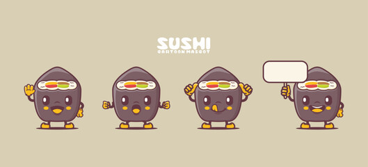 sushi cartoon mascot. japanese food vector illustration