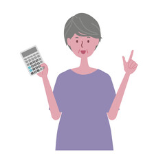 電卓を持つシニア女性
