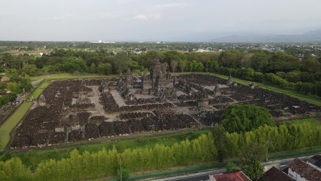 Aerial view of Candi Sewu Temple, part of Prambanan Hindu temple in Indonesia