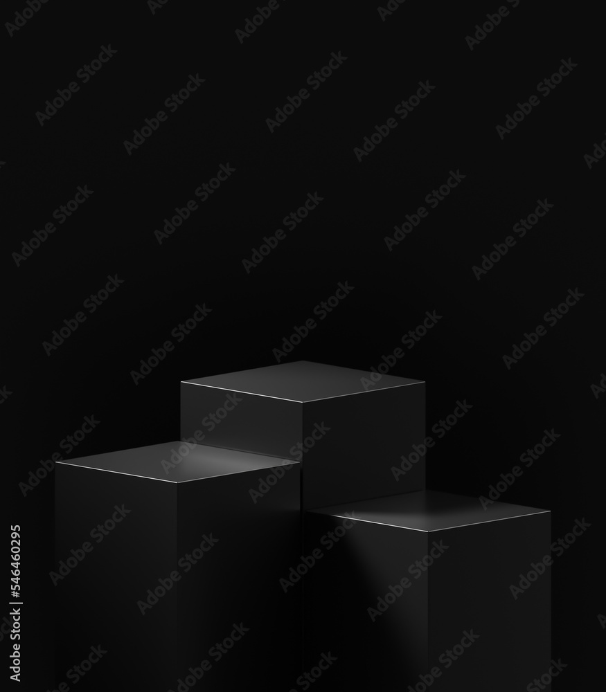Poster luxury geometric black podium stage stand on light platform showcase 3d background with empty show p