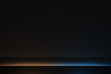 Abstract neon glowing colorful light concept backdrop display on 3d background with led spotlight color scene studio product platform or vibrant stage room floor and empty gradient showroom banner.