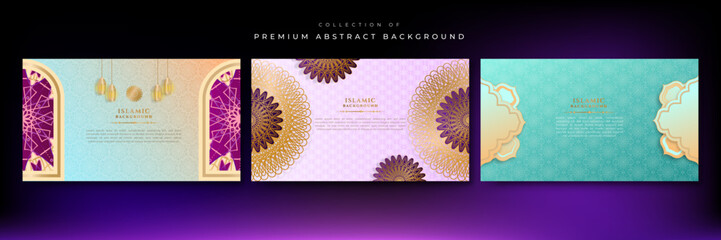 Set of arabic islamic ramadan background for universal design template. Vector illustration abstract graphic design banner pattern presentation background wallpaper web template.