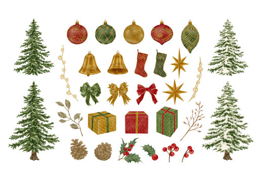 Christmas Watercolor Decorations Clipart