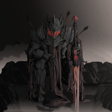 Fallen Knight Kneeling With His Sword In Hand