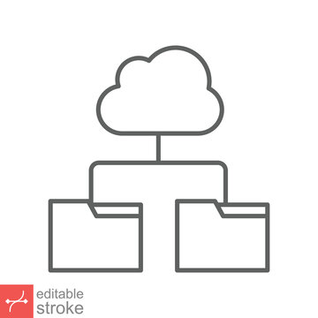 Cloud storage icon. Simple outline style. Digital file organization service, upload, computer backup, technology concept. Line vector illustration isolated on white background editable stroke EPS 10.