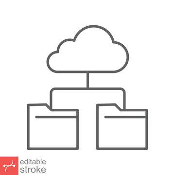Cloud storage icon. Simple outline style. Digital file organization service, upload, computer backup, technology concept. Line vector illustration isolated on white background editable stroke EPS 10.