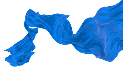 Beautiful flowing fabric of blue wavy silk or satin. 3d rendering image.