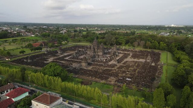 Aerial view of Candi Sewu Temple, part of Prambanan Hindu temple in Indonesia