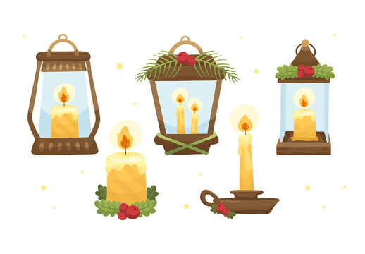 Christmas Candles & Lanterns Vector Illustrations