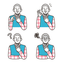 Smartphone and elderly man. Variation of facial expression [Vector illustration set].