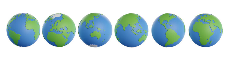 Earth with continent concept collection isolated white background for design element. 3D rendering.