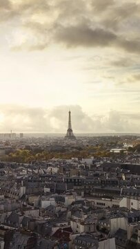 Aerial view of Paris. Vertical video