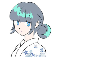 まとめ髪の女性　着物を着た女性　イラスト