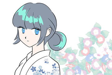 woman in kimono illustration smile