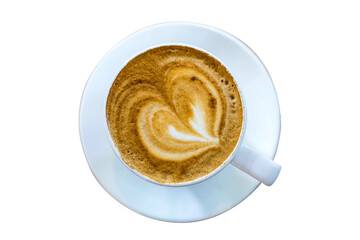 Hot art coffee cappuccino in a cup on wooden table background  with copy space