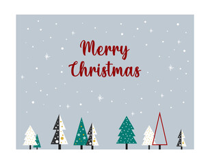 Merry Christmas poster, simple and beautiful, Christmas trees, winter, forest, snow