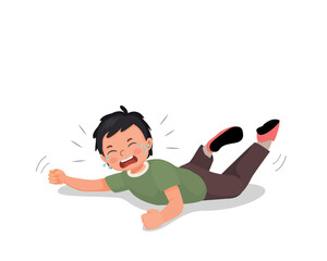 spoiled little boy throwing tantrum crying screaming lying on the floor 