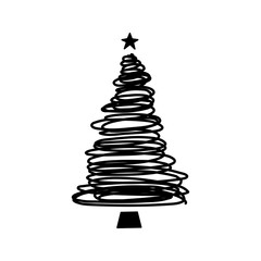 Linear hand drawn christmas tree vector illustration