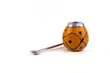 Pumpkin mate calabash with bombilla on a white background