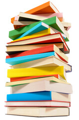 Tall pile stack of books isolated transparent background