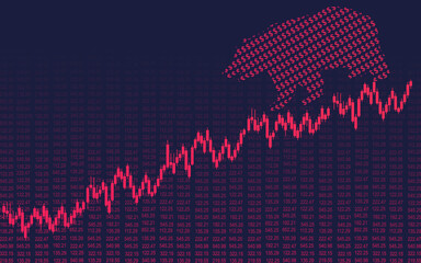 Bearish usa stock exchange market with red bear us dollars showing loss in candlestick graph