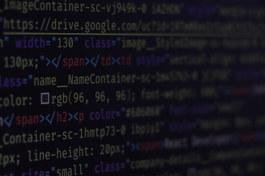 Software development by programmer. Abstract computer script code. Programming code screen of software developer