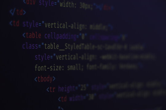 Software development by programmer. Abstract computer script code. Programming code screen of software developer