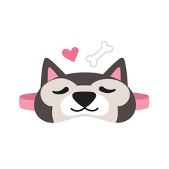 Kids sleeping mask. Cute husky dog mask. Colorful vector illustration. Lovely puppy mask for children.