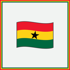 Ghana Flag Cartoon Vector Illustration. Flag of Ghana Flat Icon Outline. National Ghana Flag