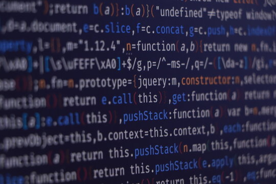 Software development by programmer. Abstract computer script code. Programming code screen of software developer