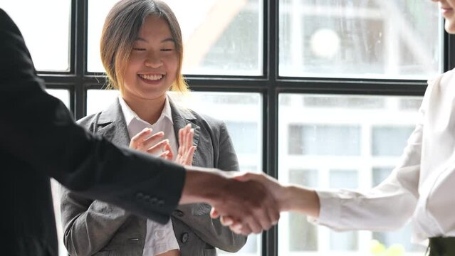 Business partnership meeting concept. Image businessmans handshake. Successful businessmen handshaking after good deal. Group support concept