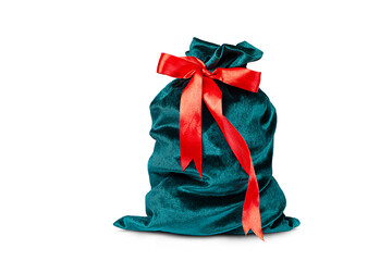 closed velor bag with red bow close-up