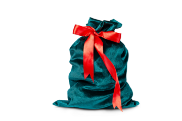 closed velor bag with red bow close-up