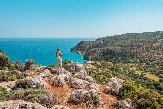 Lissos Gorge Sougia, crete island, greece: hiking through a beautiful cretan canyon with ancient settlement 