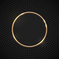 Black Background with Perforated Pattern and Gold Ring - obrazy, fototapety, plakaty
